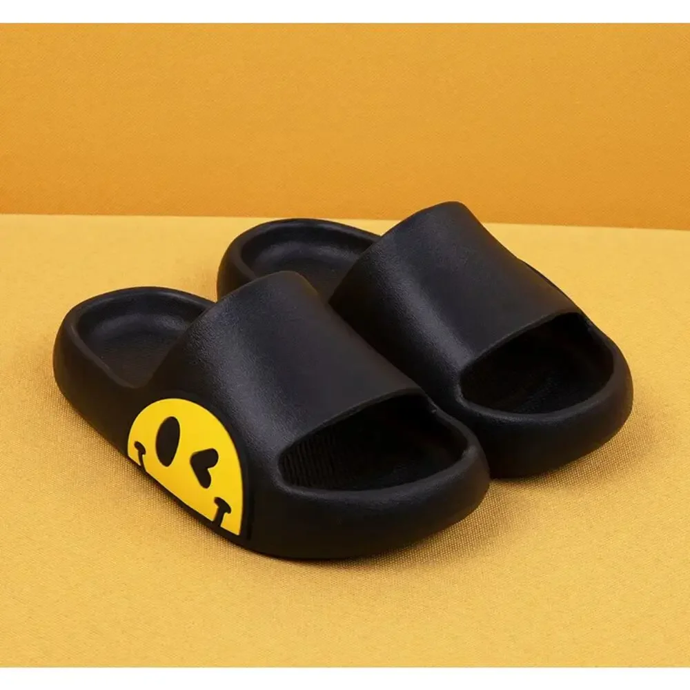 Kids' Black Smiley Cushion Slides, Light, Non-Slip (Toddler & Big Kid) - Picture 4 of 5